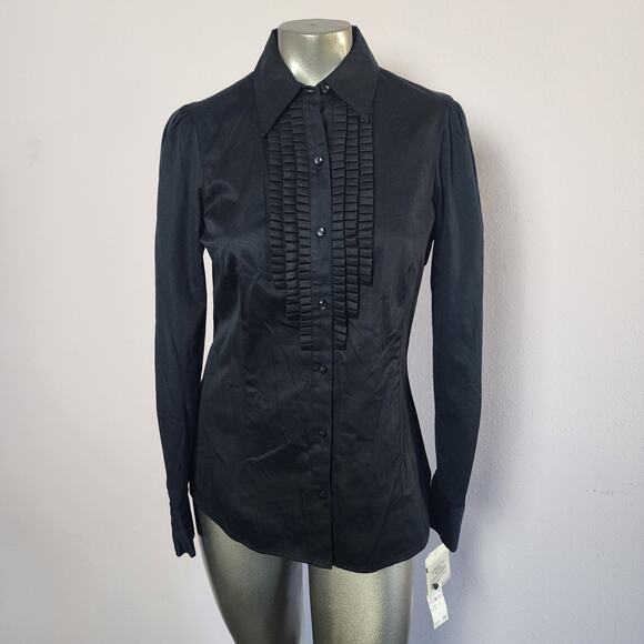 Anne Klein Tops - NWT Anne Klein Stretch Pintuck Puff Sleeve Black Button Up Shirt | Womens 6